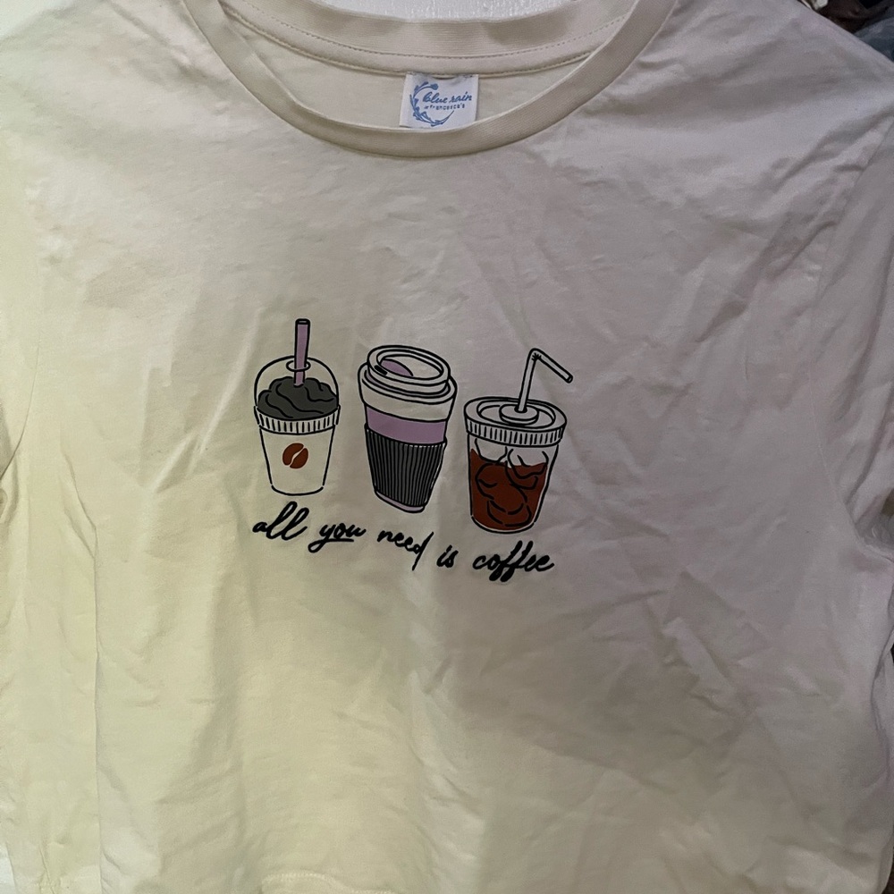 Francesca's Collections Cream Crop Top with Coffee Print